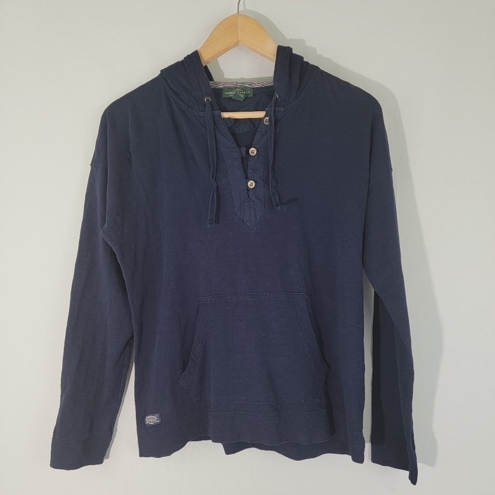 LRL Lauren Jeans Navy Blue Hooded Sweatshirt Women Sz M Drawstring - Picture 11 of 11